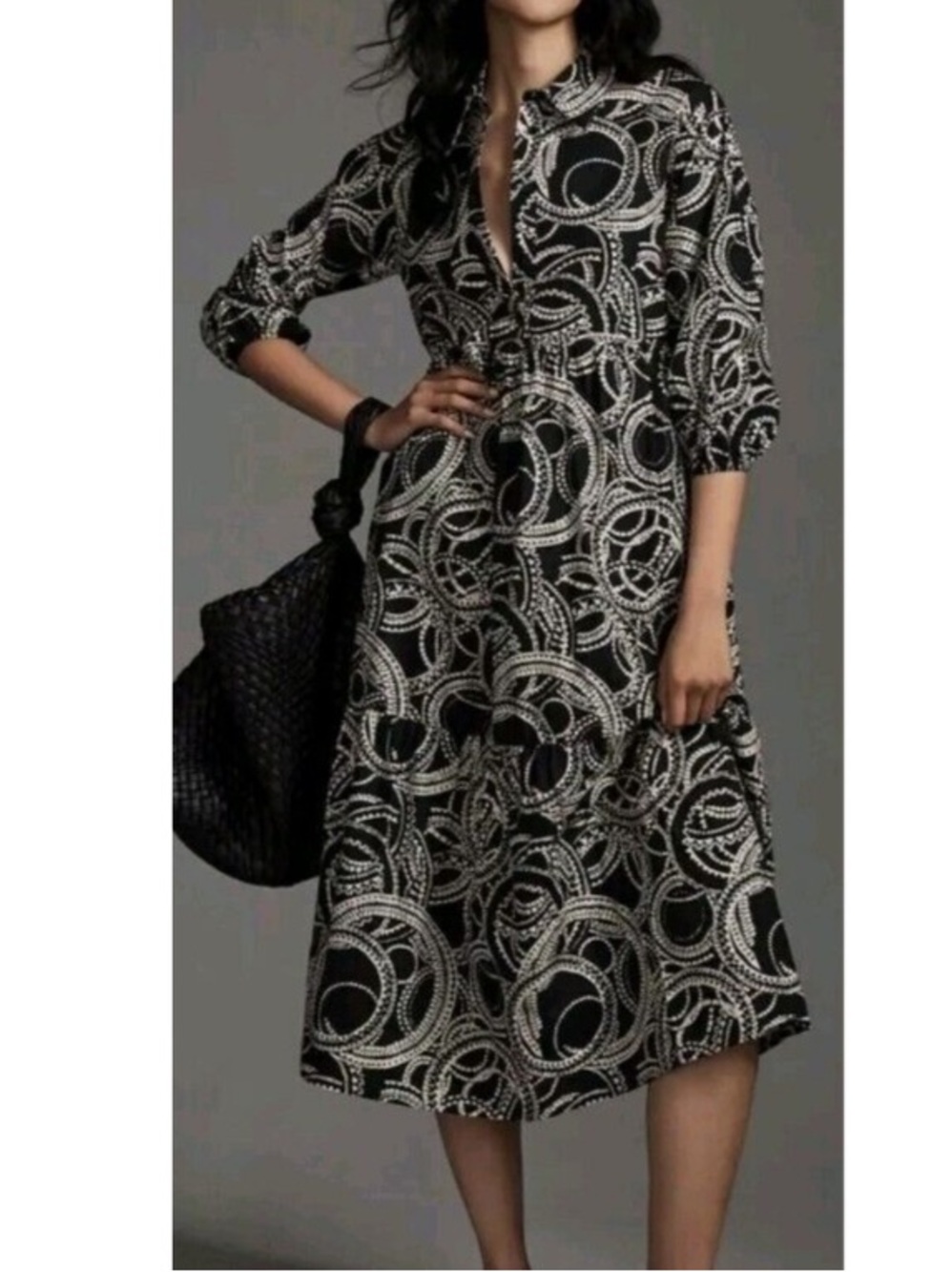 The Bettina Tiered Midi Shirt cotton Dress by Maeve Anthropologie sz XL